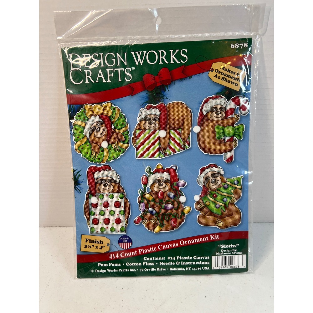 Design Works Crafts Sloths Christmas Ornament Kit 6878 Plastic Canvas DIY 6pc